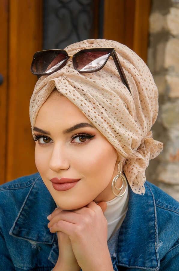 kemik rengi Dantelli Abiye Tokalı Bone