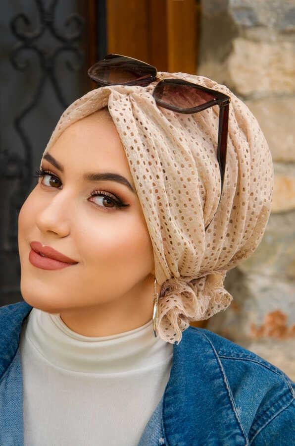 kemik rengi Dantelli Abiye Tokalı Bone