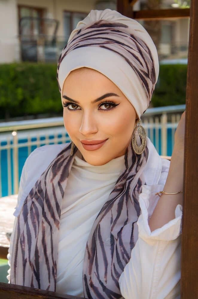 Kemik Zebra Desen Fularlı Bone