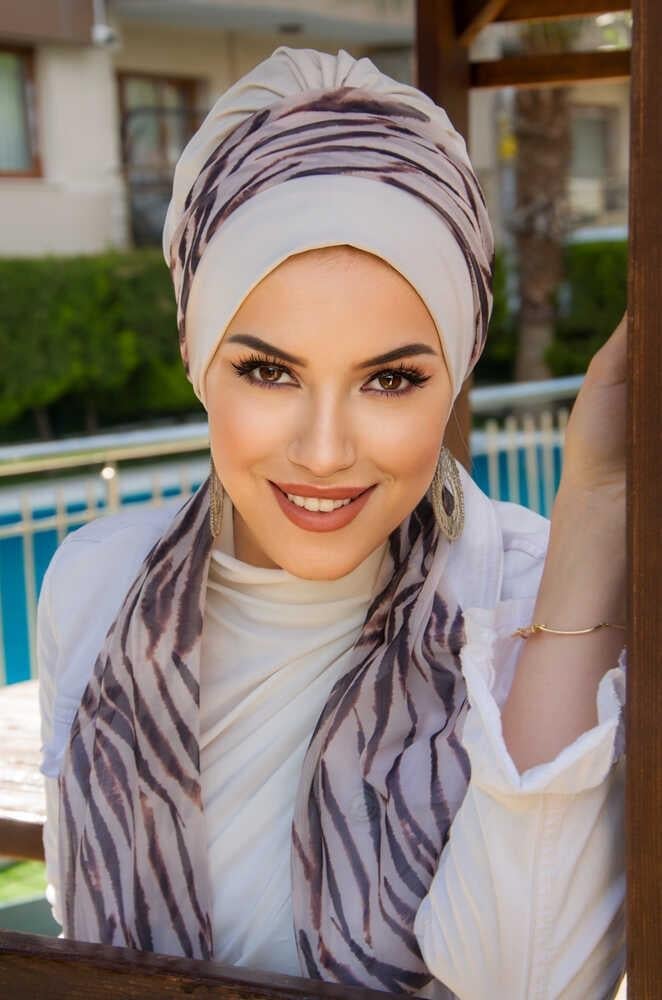 Kemik Zebra Desen Fularlı Bone