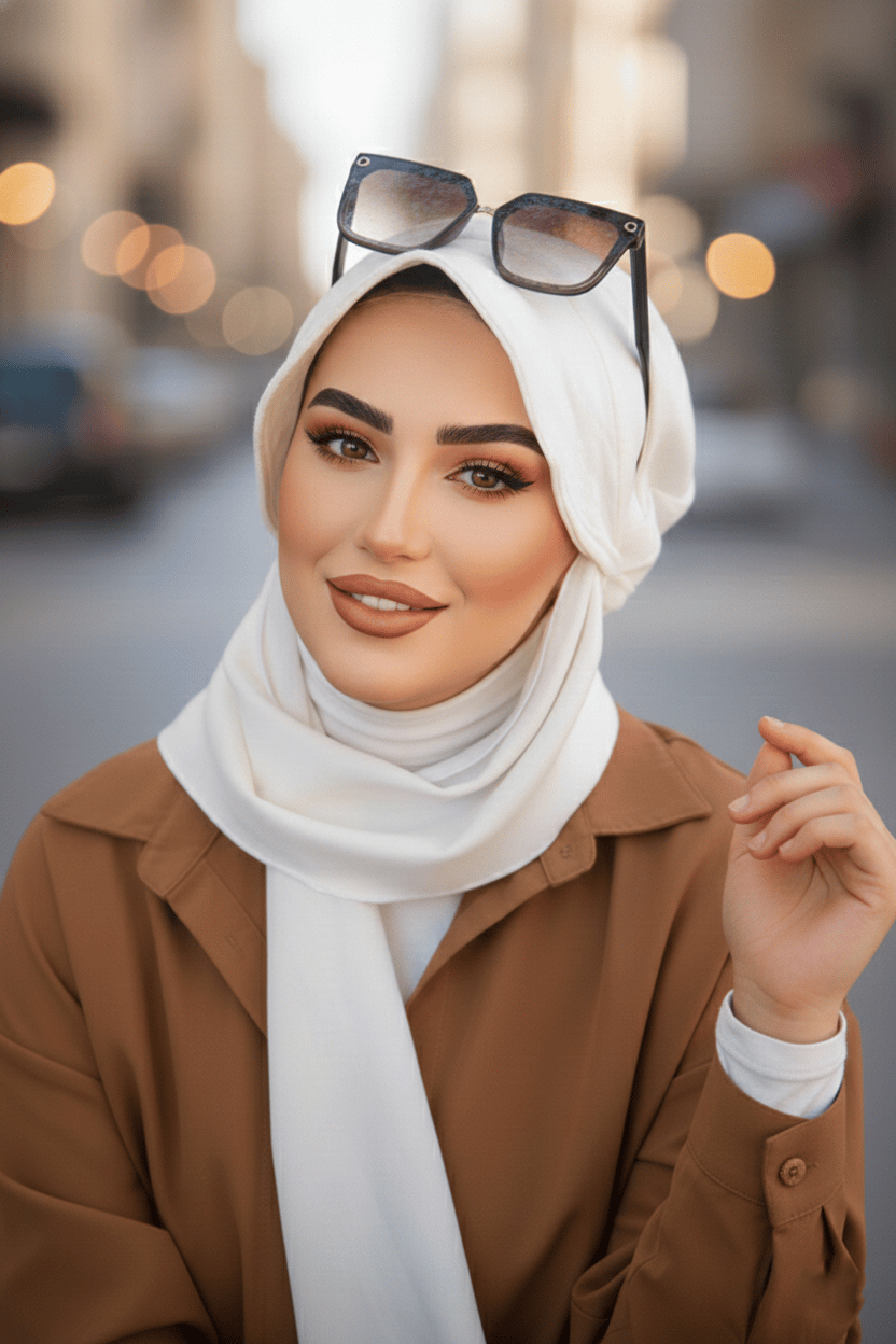 Kırık Beyaz Atkılı Tesettür Şapka