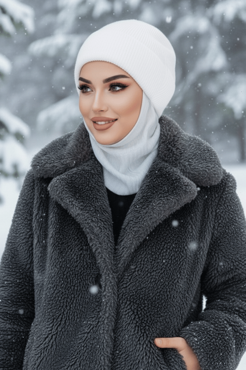 Kırık Beyaz Fitilli Maskeli Bere