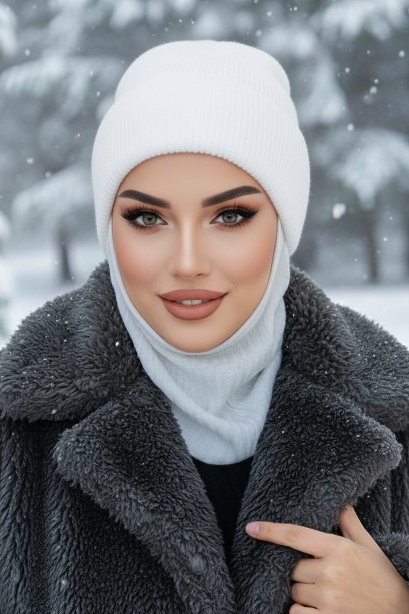 Kırık Beyaz Fitilli Maskeli Bere