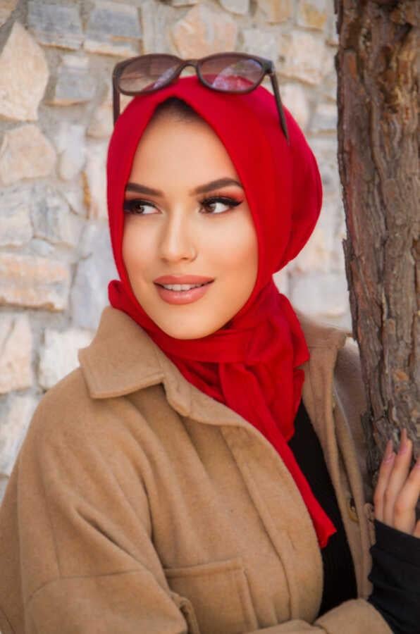 Kırmızı Çizgili Kışlık Hazır Eşarp