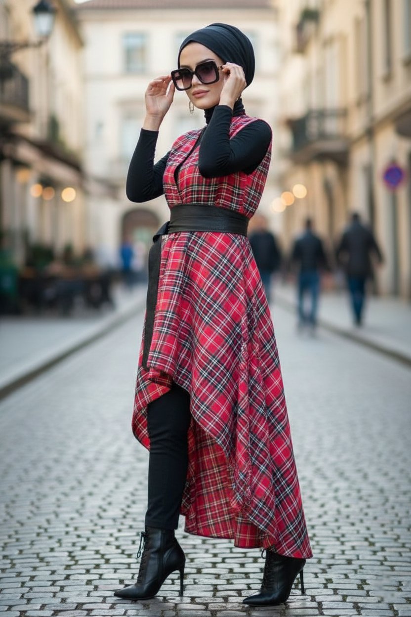 Kırmızı Ekoseli Yelek