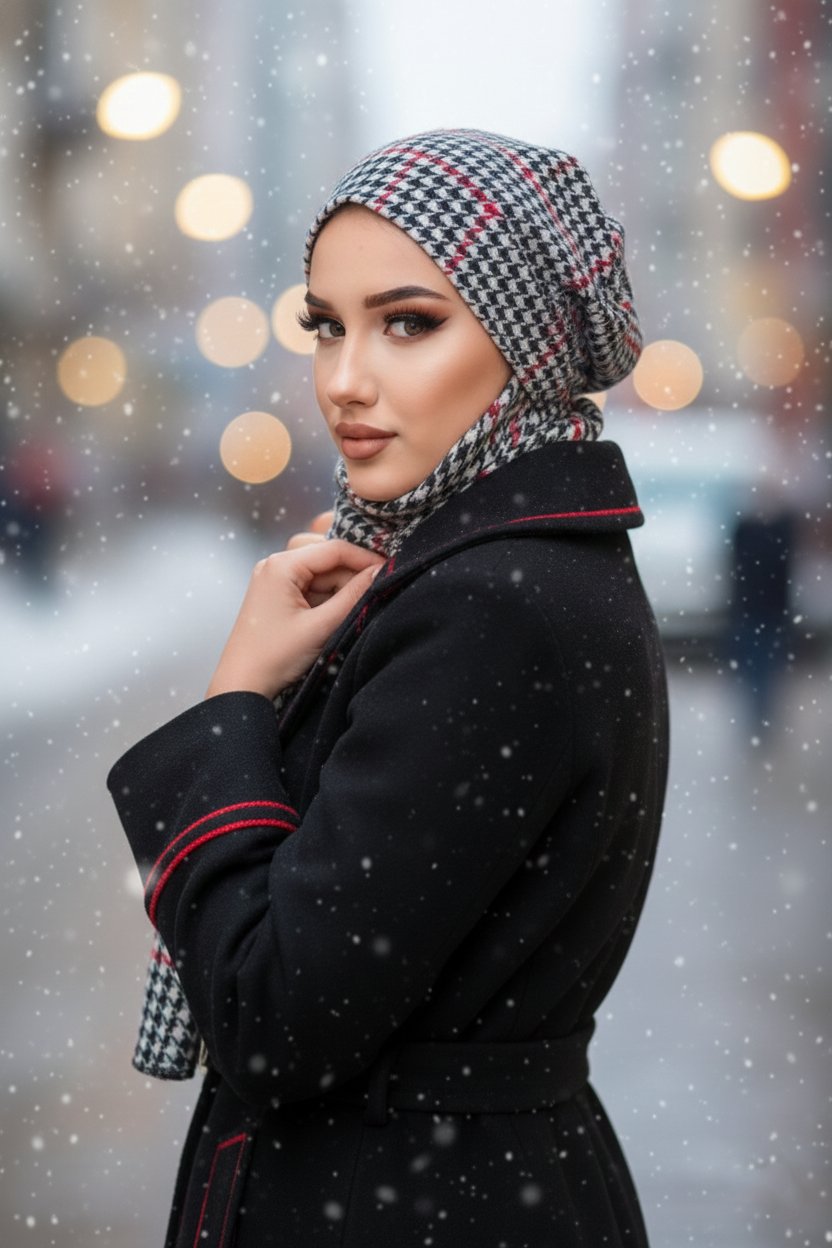 Kırmızı Kazayağı Atkılı Tesettür Bere