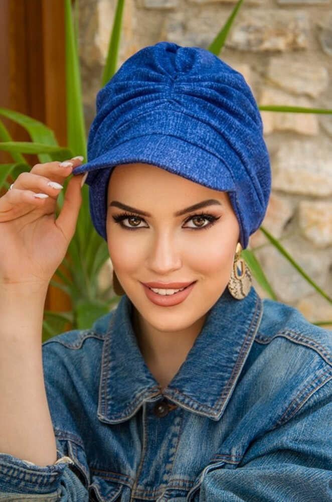 Kot Mavi Desen Tesettür Şapka Bone