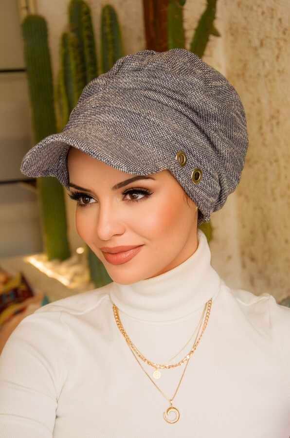 Kot Mavi Metal Detaylı Tesettür Şapka Bone