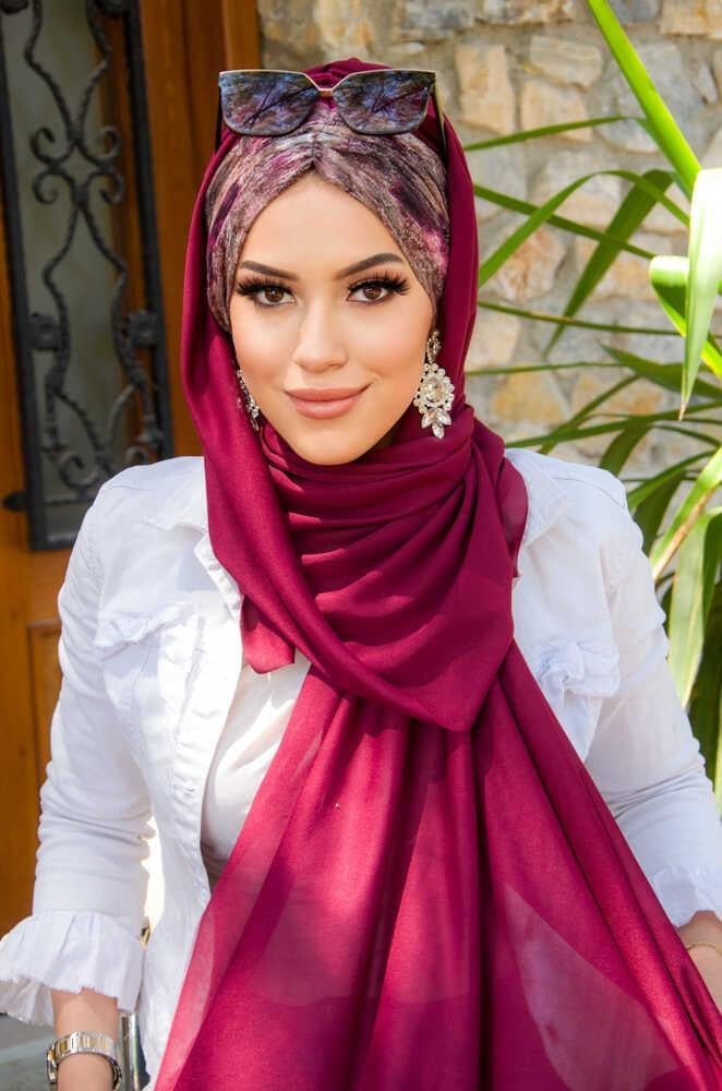 Koyu Bordo Batik Batik Desenli Hazır Şal