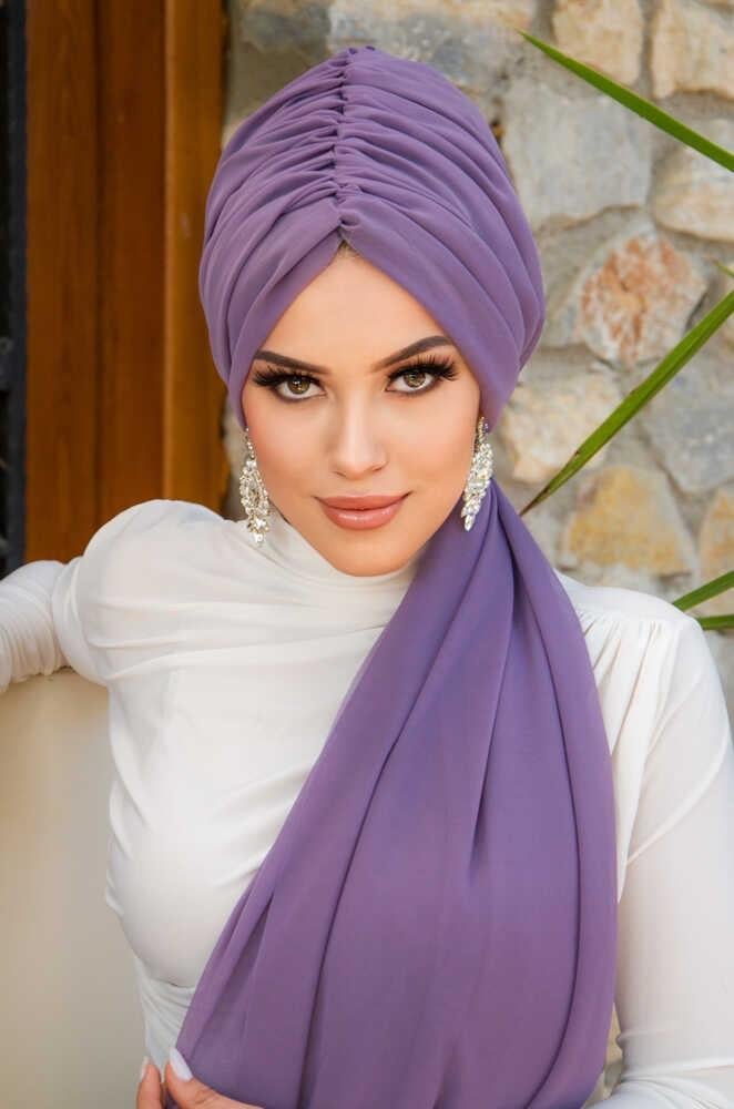 Koyu Lila Büzgülü Dolama Bone