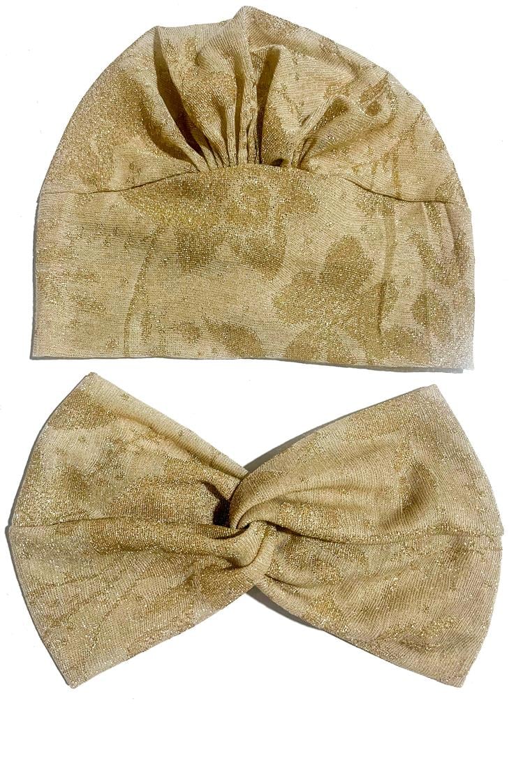 Krem Gold Yaldızlı Burgu Bantlı Hazır Abiye Bone