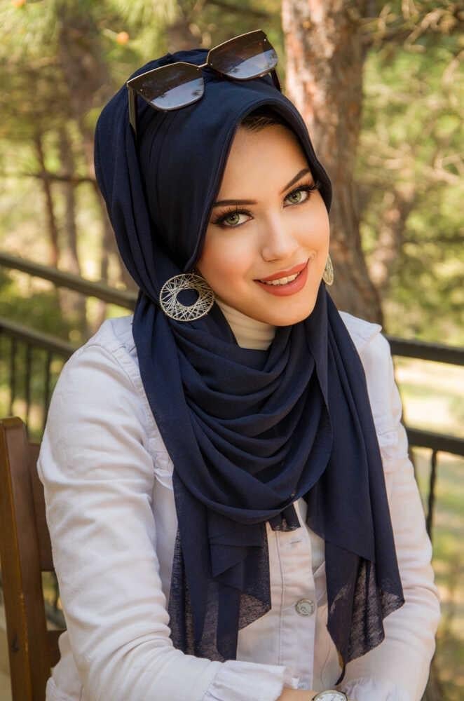 Lacivert  Şapkalı Şal