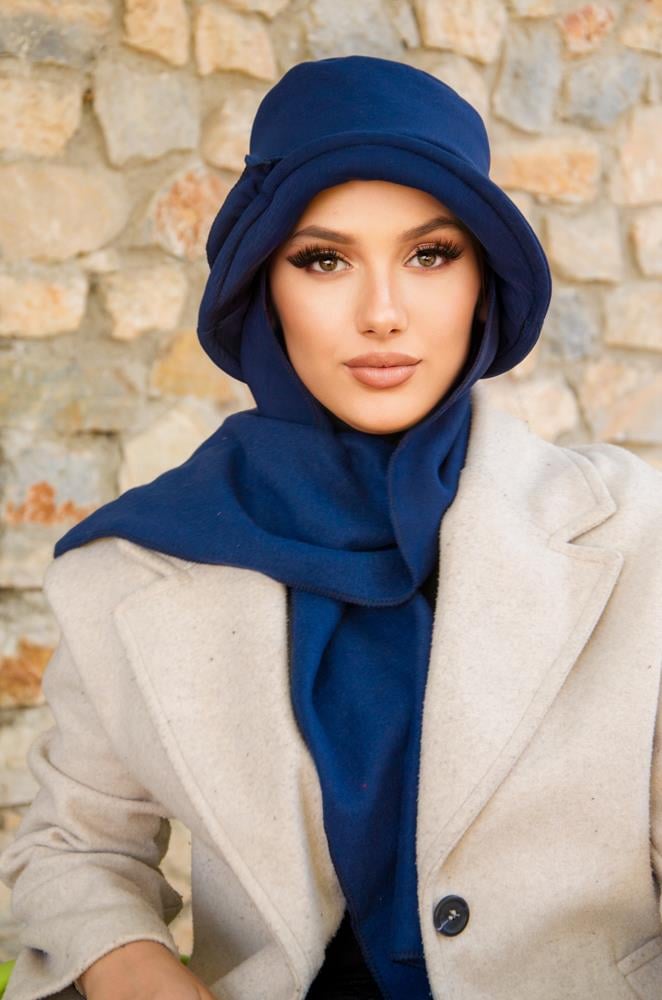 Lacivert Aksesuarlı Vintage Şapka