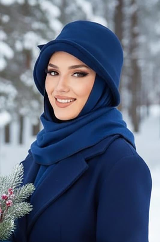 Lacivert Aksesuarlı Vintage Şapka