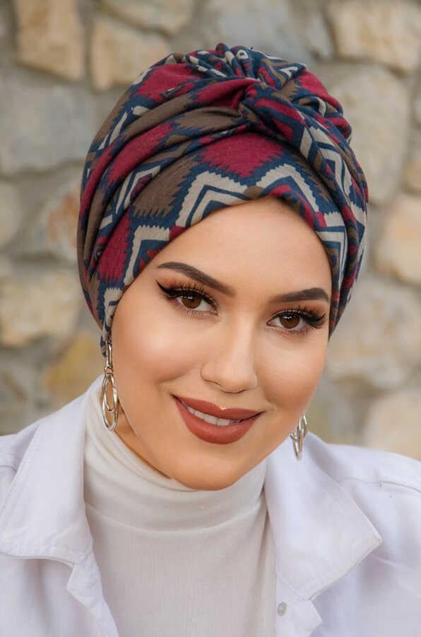 Lacivert Bordo Desenli Burgulu Bone