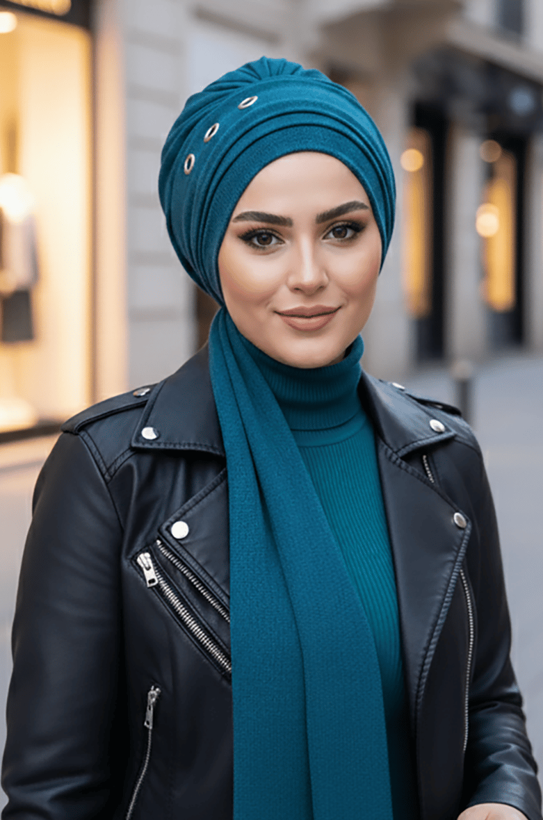 Lacivert Bordo Etnik Desenli Atkılı Bone