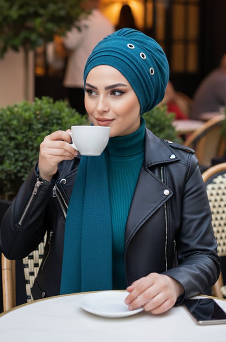 Lacivert Bordo Etnik Desenli Atkılı Bone