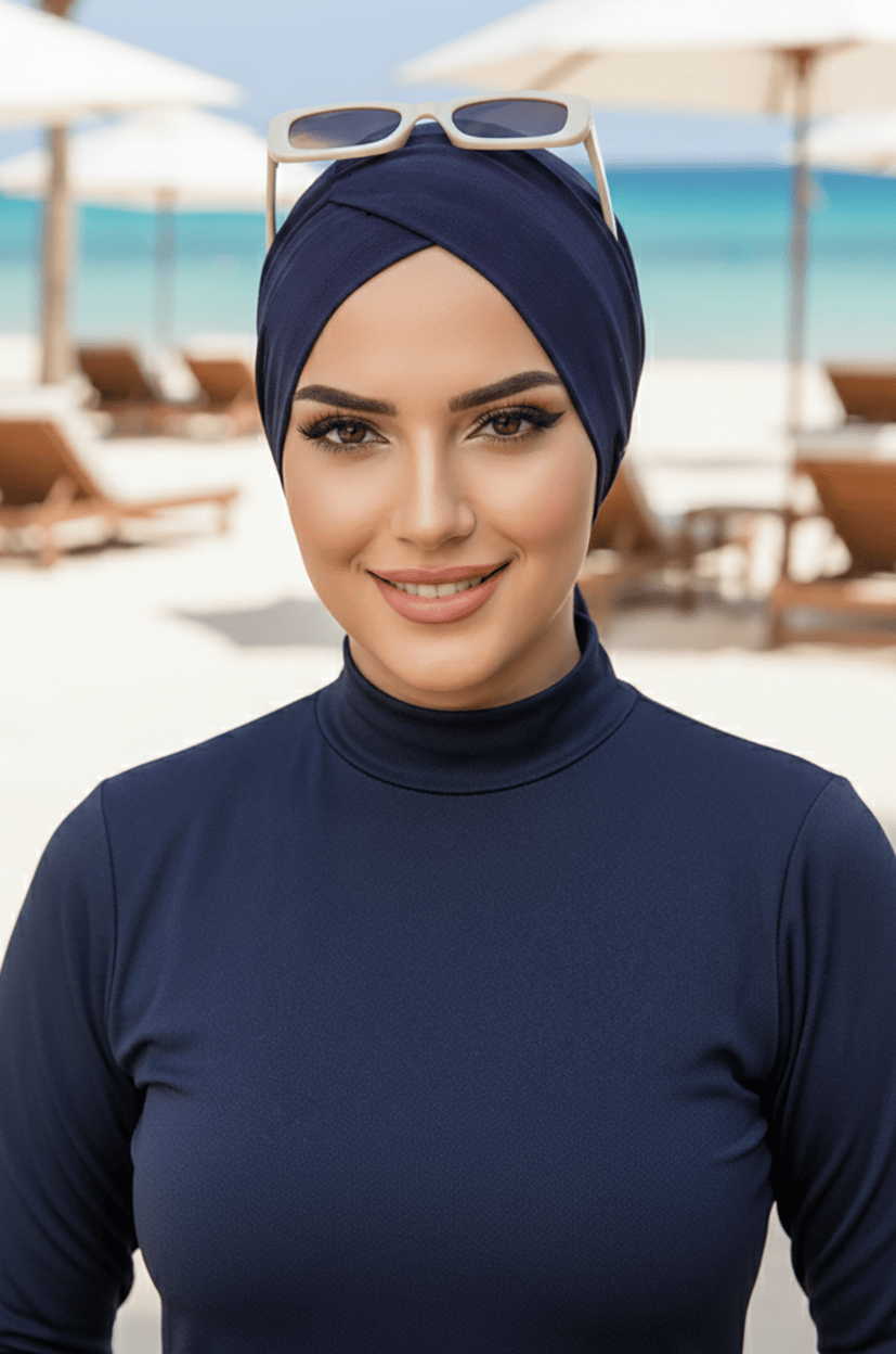 Lacivert Çapraz Deniz - Havuz Bonesi