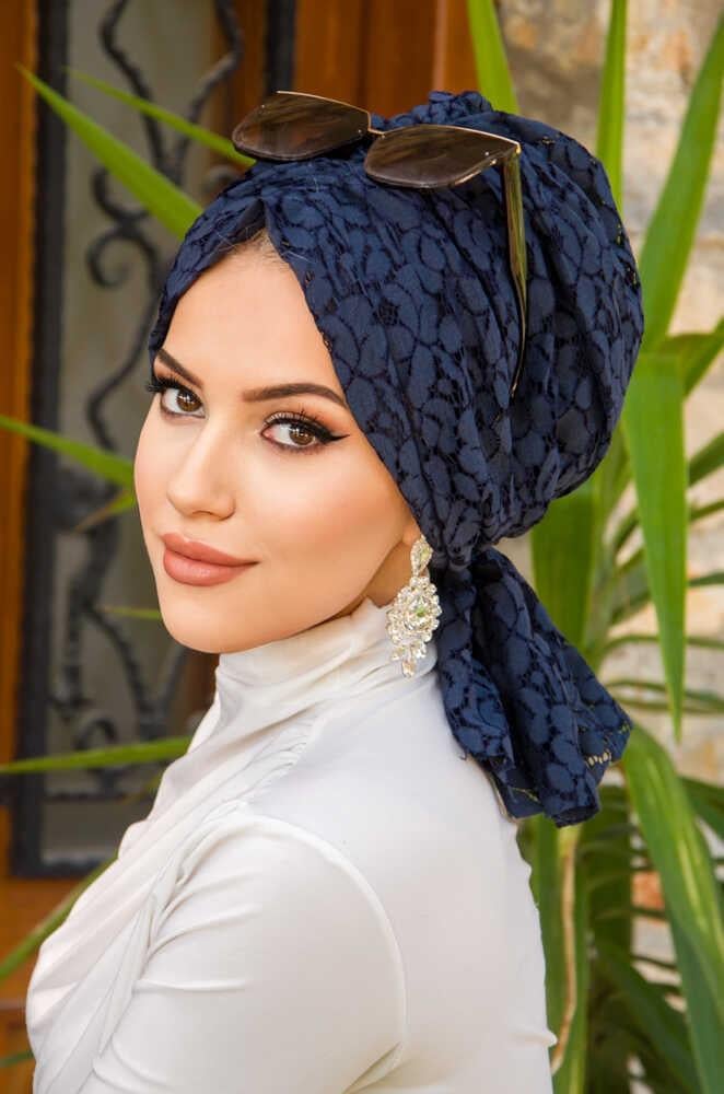 Lacivert Dantel Tokalı Bone