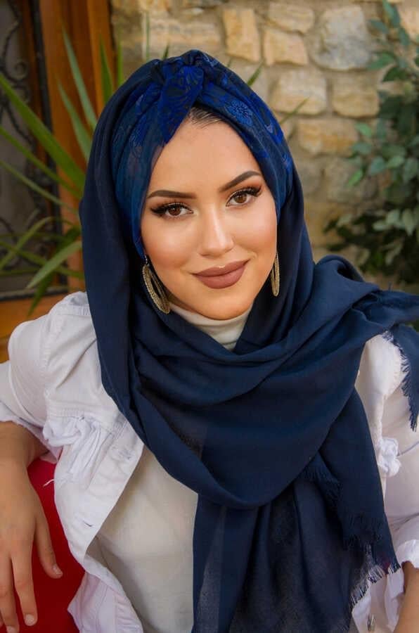 Lacivert Mavi Burgu Hazır Şal