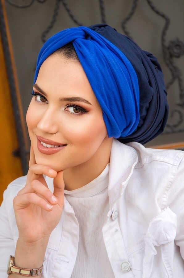 Lacivert Mavi Burgu Kelebek Model Bone Şal