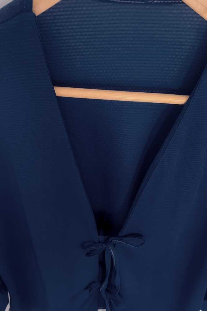 Lacivert Önü Bağlamalı Kimono Tunik /Likralı Yazlık Kumaş