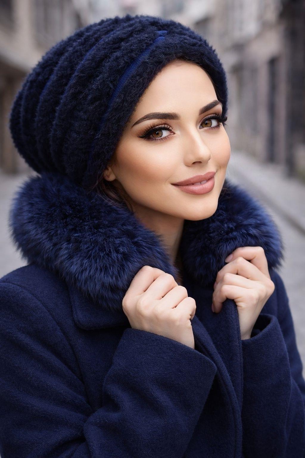 Lacivert Siyah Çizgili Yumoş Büzgülü Salaş Bone