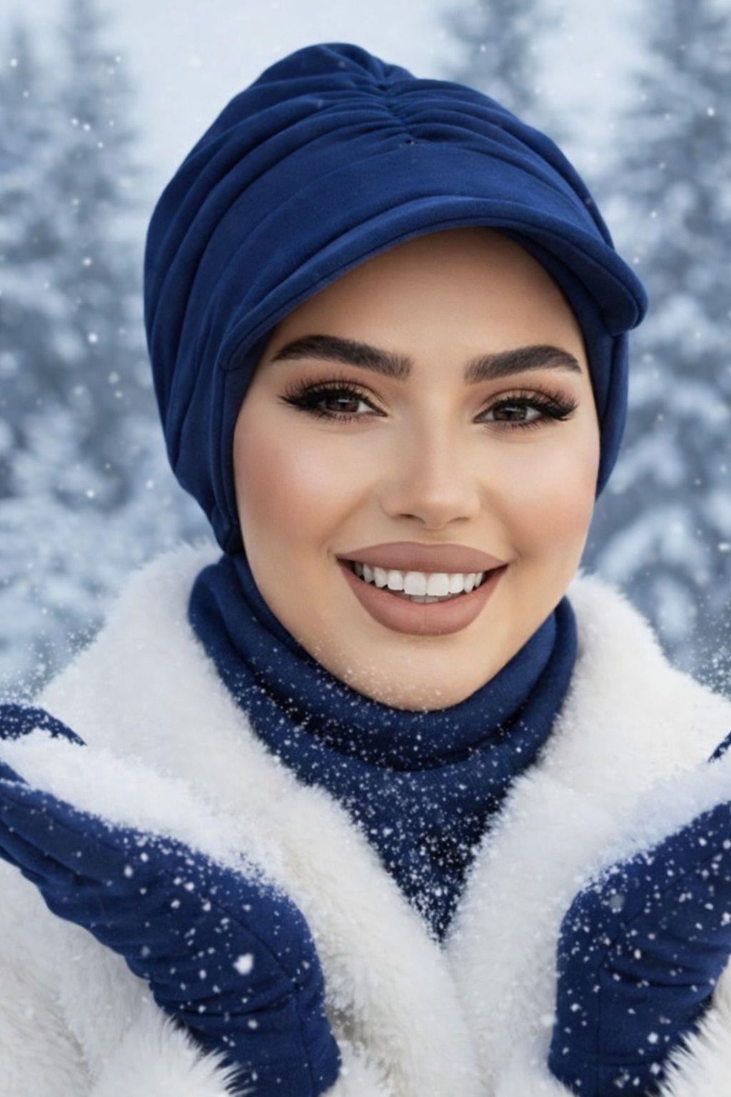 Lacivert Tesettür Şapka Ve Etol Takım