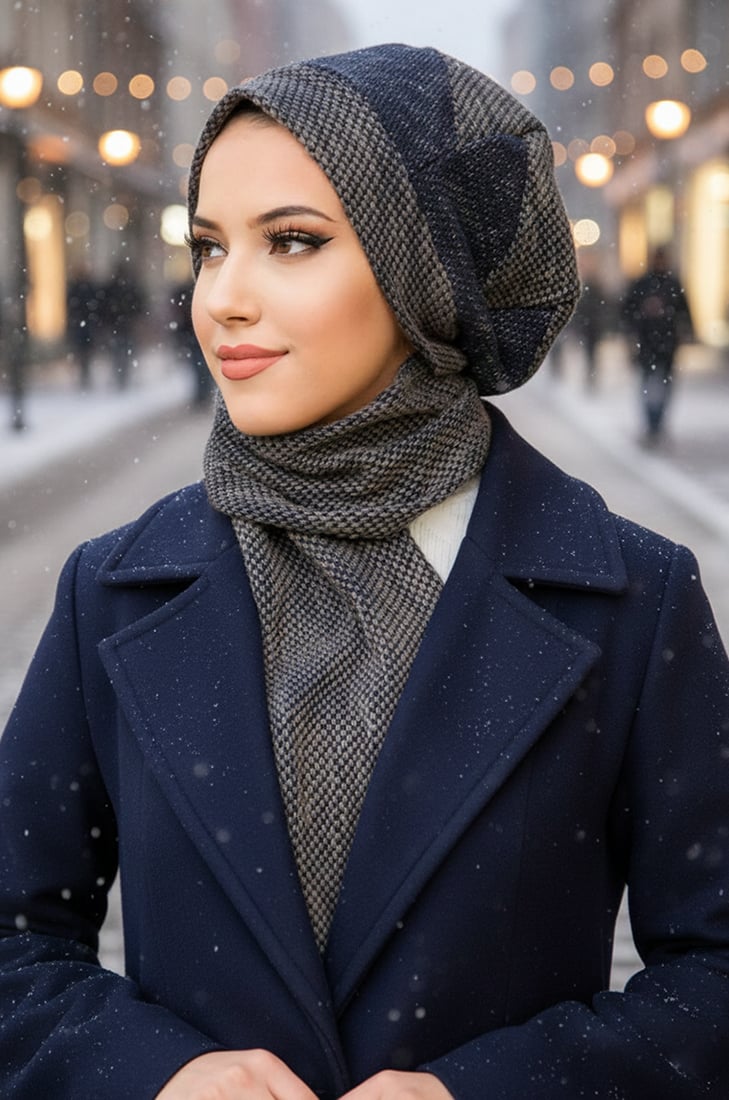 Lacivert Vizon Garnili Tesettür Bere