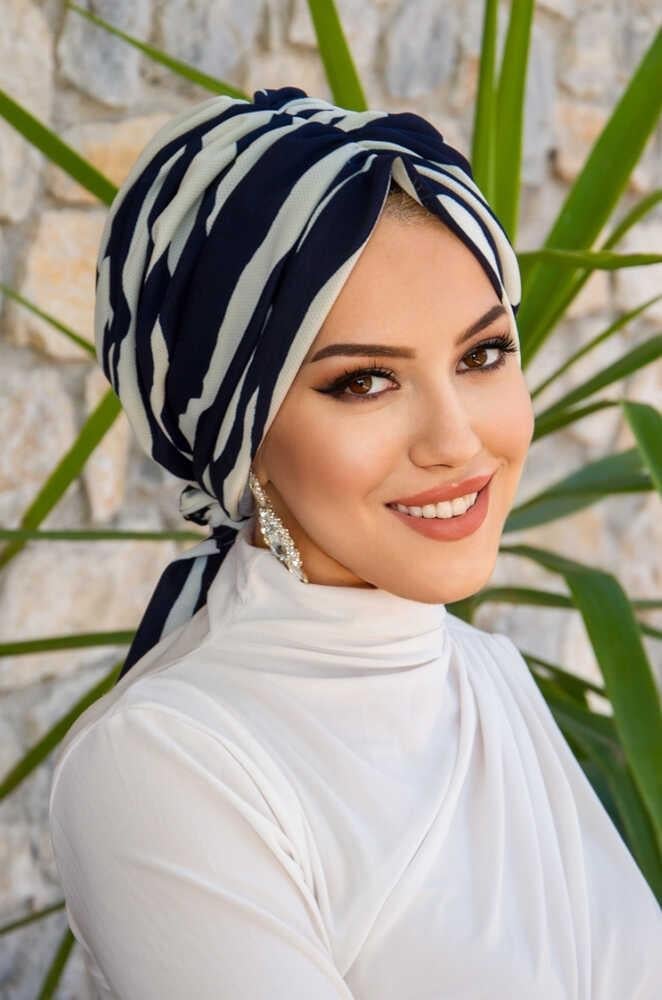 Lacivert Zebra Desen Tokalı Bone