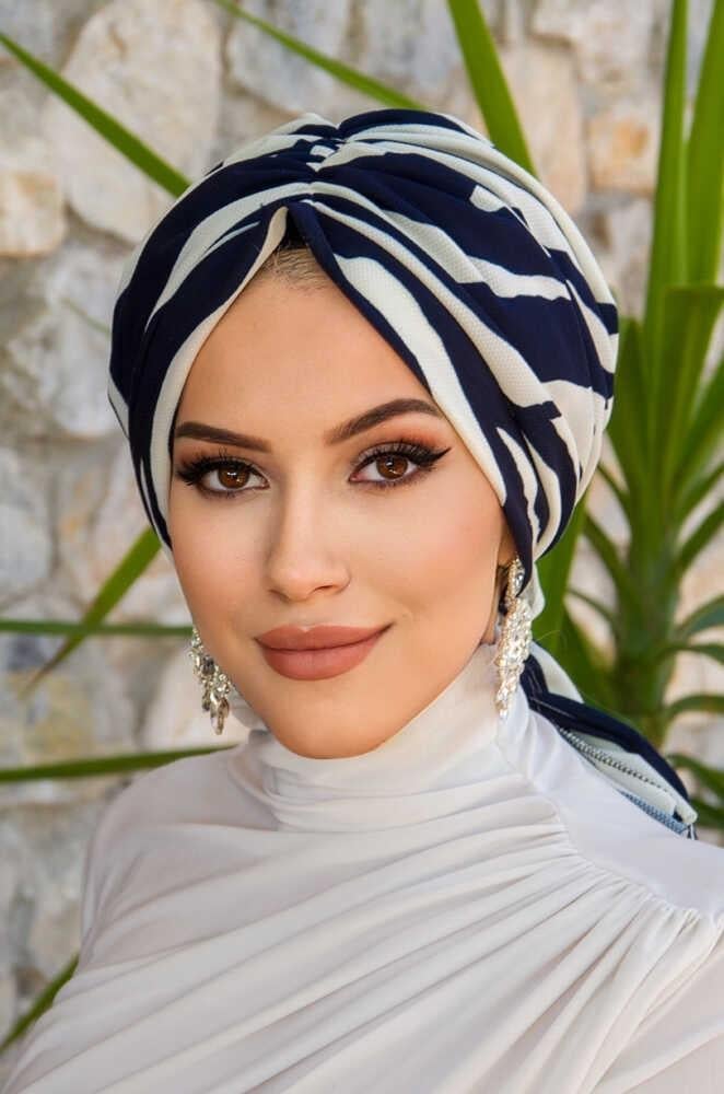 Lacivert Zebra Desen Tokalı Bone