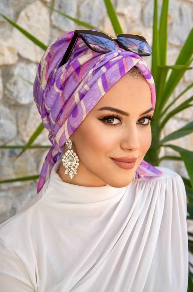 Leylak Geometrik Desen Tokalı Bone