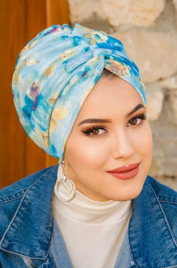 Mavi Turkuaz Çiçekler Burgu Bone