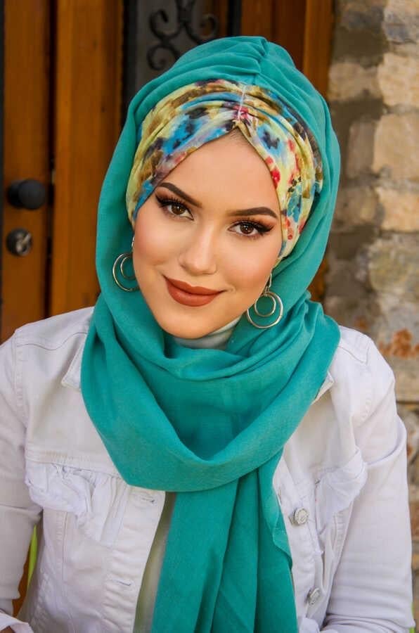 Mint Fulya Çiçek Desen Hazır Şal