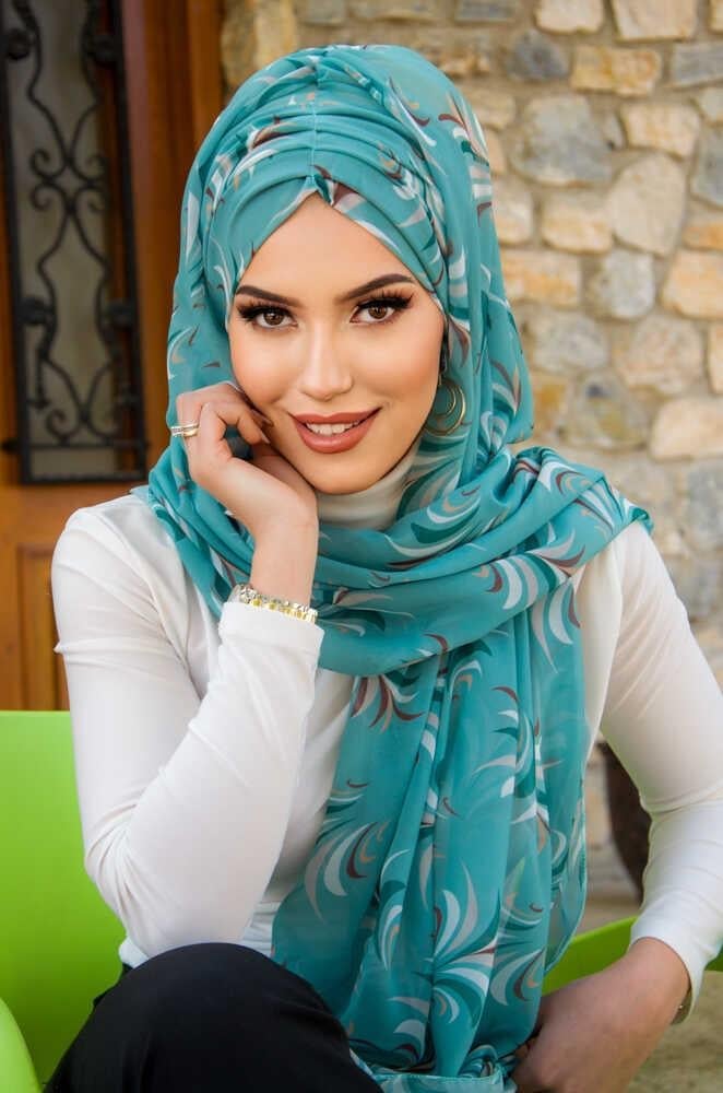 Mint Retro Desen Hazır Şal