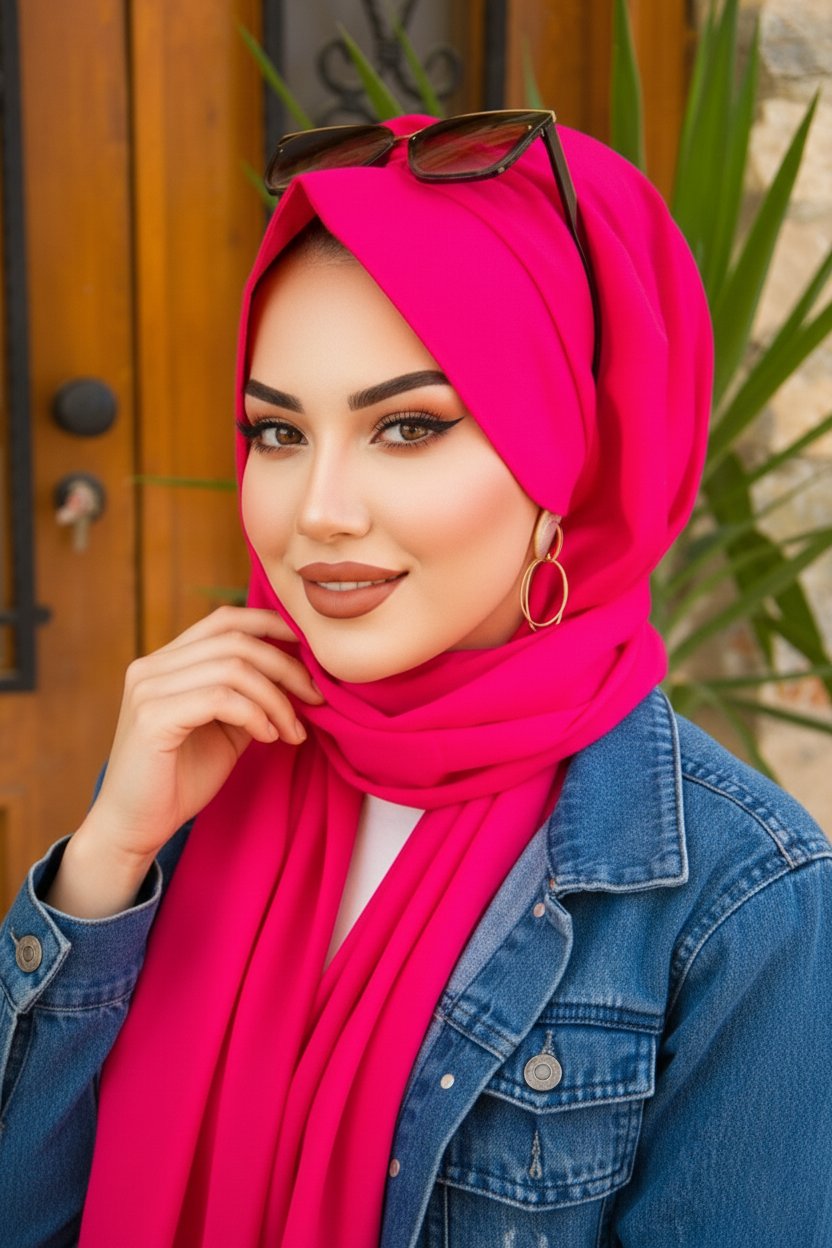 Mor Dantelli Şapka Şal