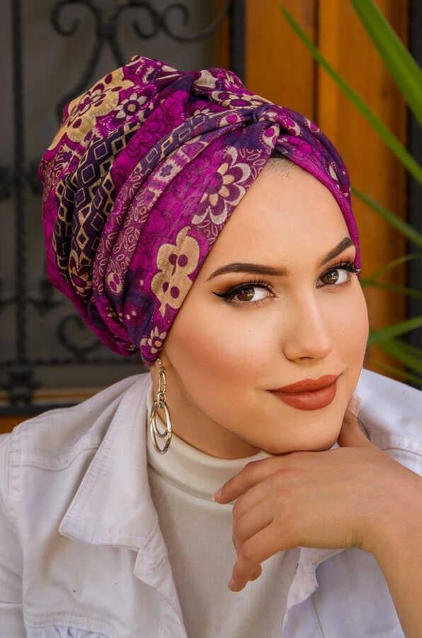 Mürdüm Bej Desenli Burgu Bone