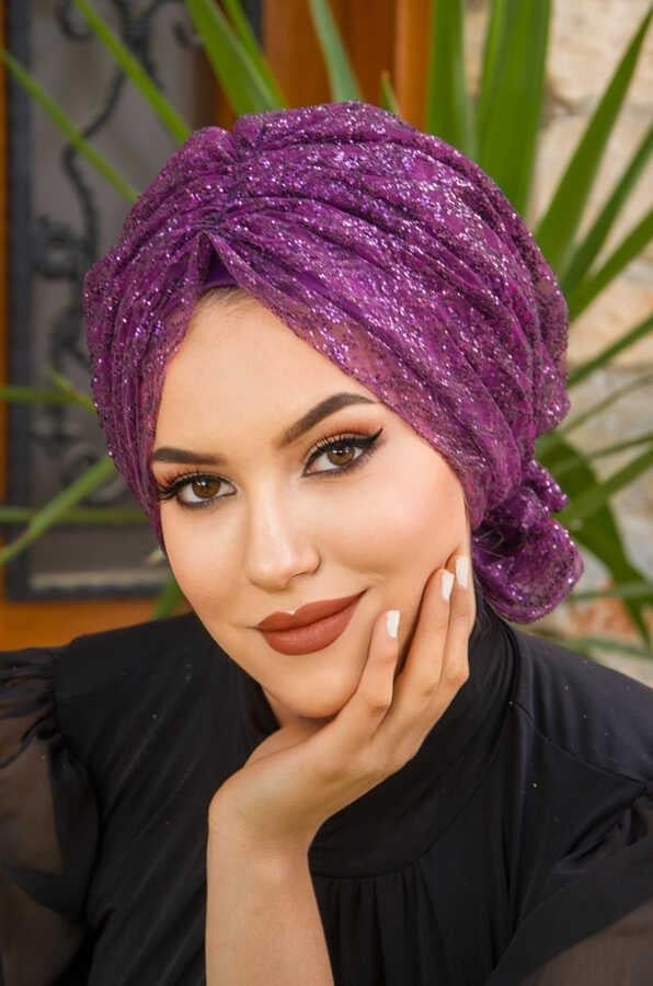 Mürdüm Simli Abiye Tokalı Bone