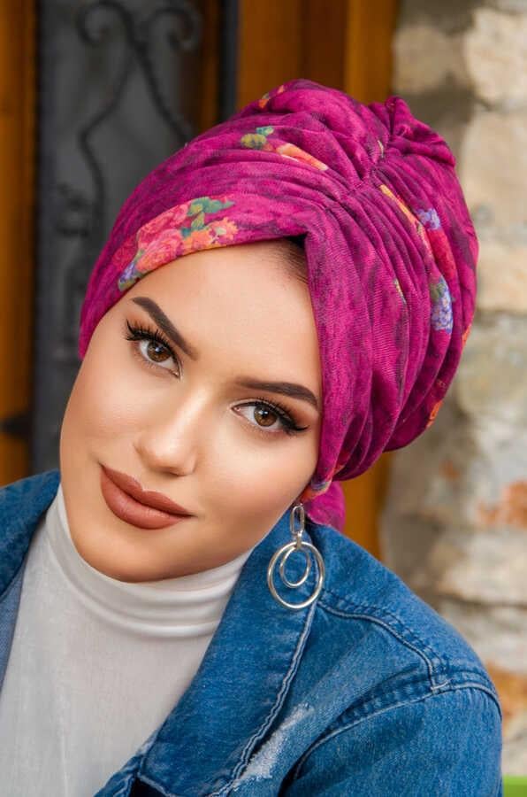 Mürdüm Vişne Çiçek Desen Tokalı Bone