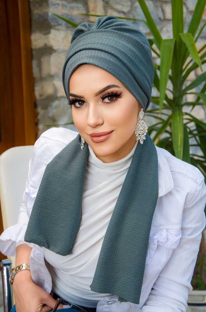 Nefti Yeşil Krınkıl Atkılı Bone