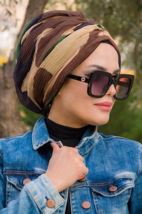 OUTLET- Kamuflaj Desen Piliseli Tokalı Bone