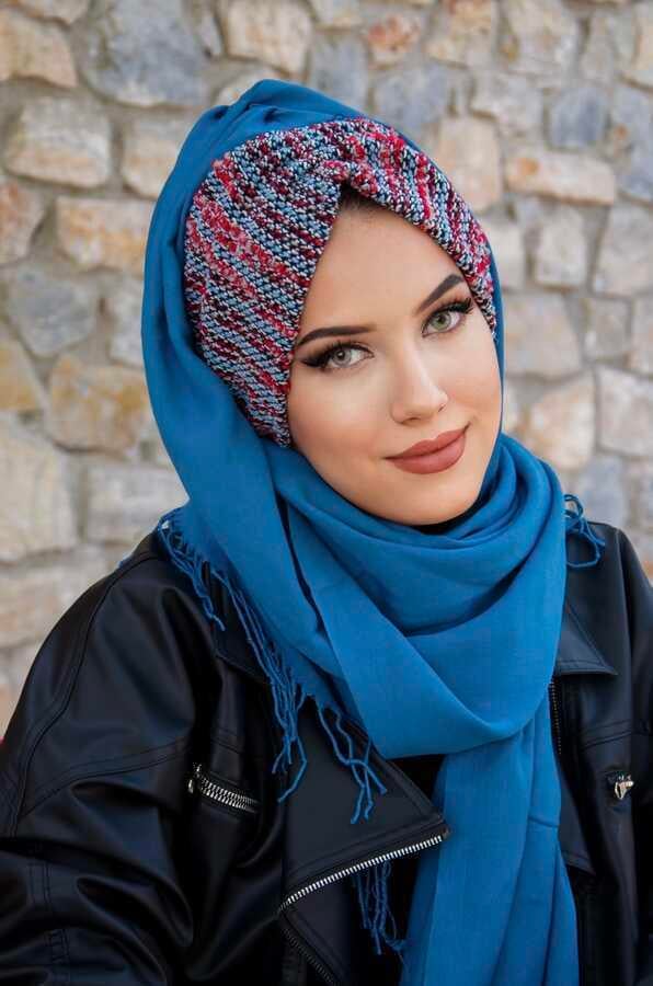 Petrol Mavi Renkli Hazır Şal