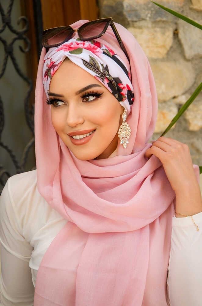 Pudra Çiçek Desen Hazır Şal