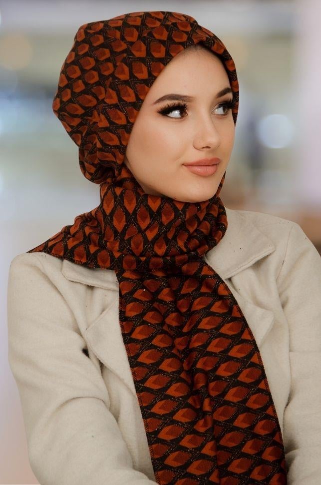 Pudra Çiçekli Flamlı Keten Şapkalı Şal - 50801