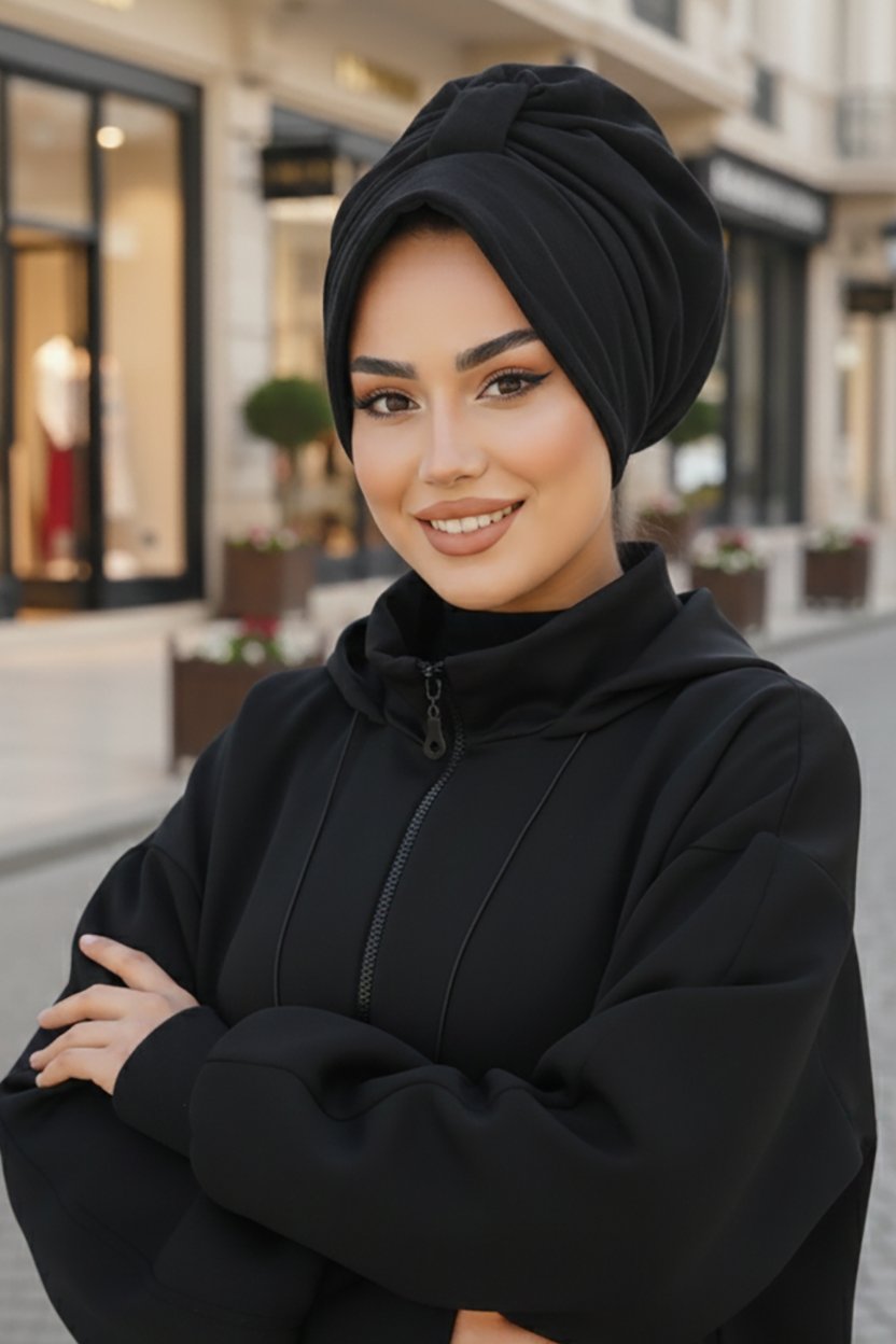 Pudra Desen Fularlı Şapka Bone