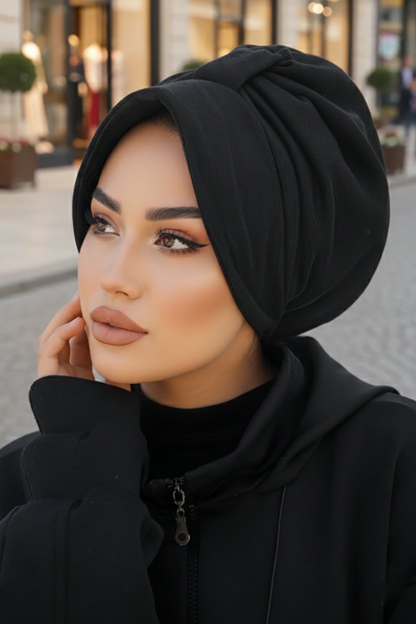 Pudra Desen Fularlı Şapka Bone