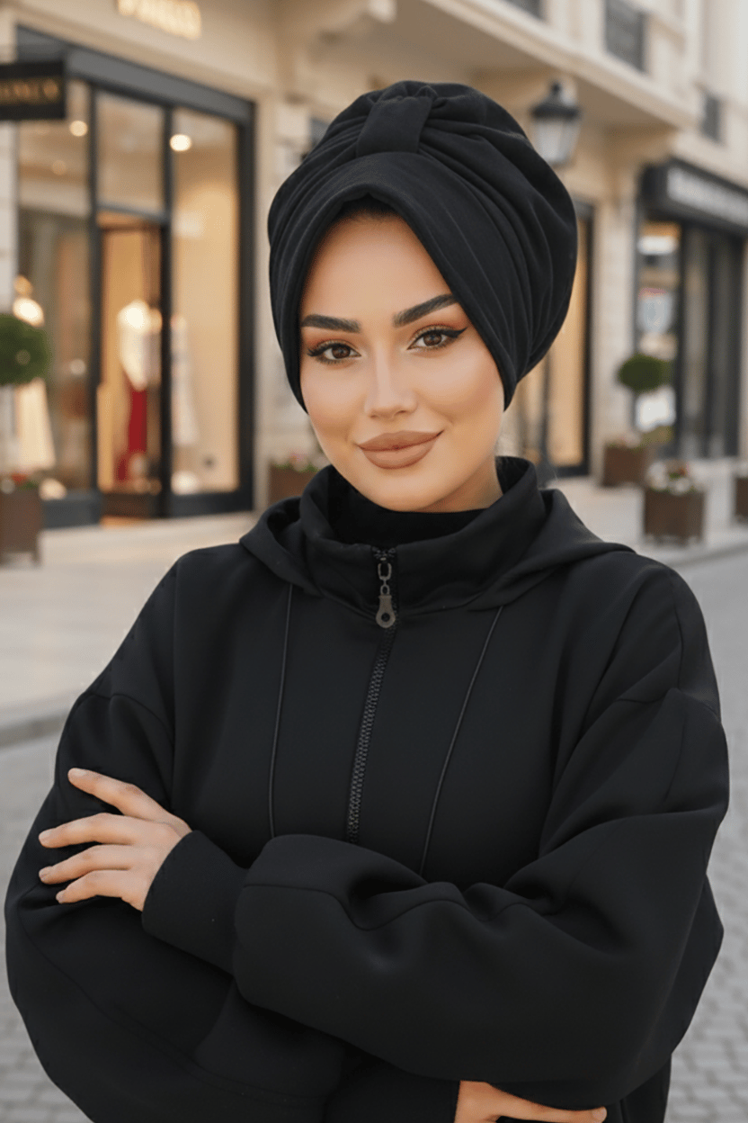 Pudra Desen Fularlı Şapka Bone