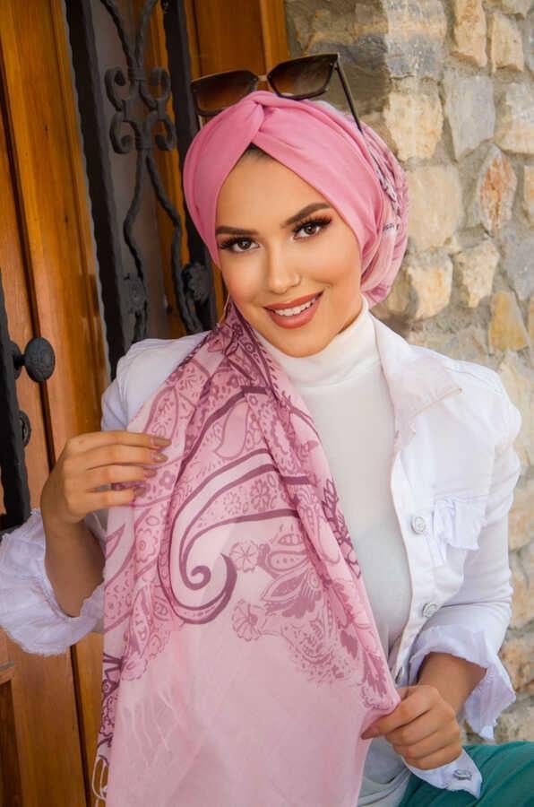 Pudra Desenli Dijital Baskı Hazır Şal - 50610