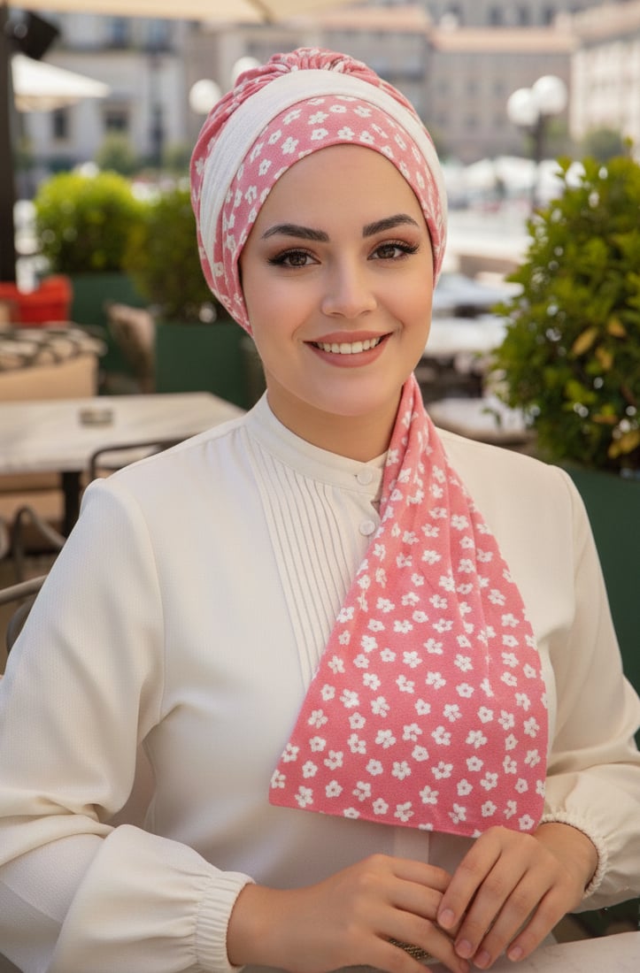 Pudra Taç Desenli Atkılı Bone