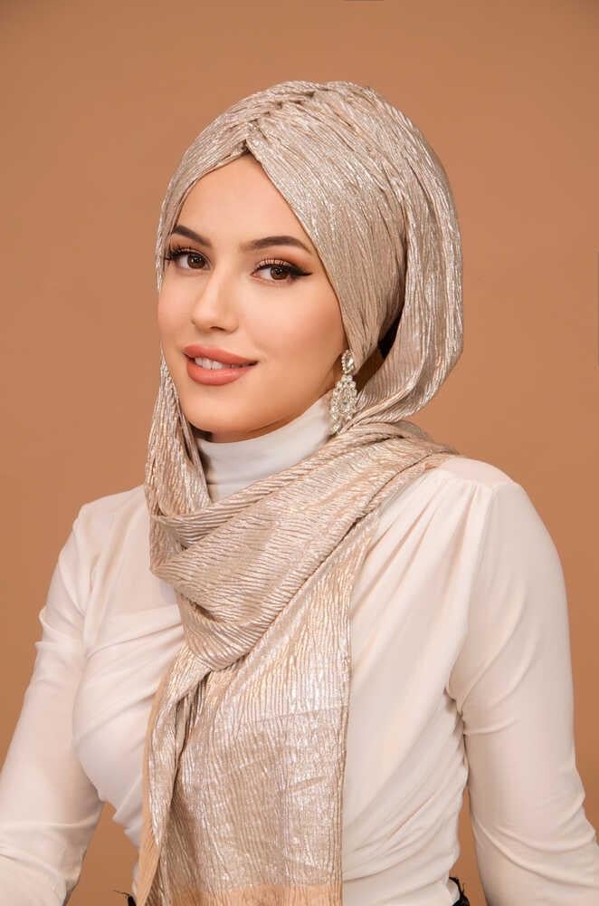 Rose Gold Piliseli Kelebek Model Büzgülü Bone Şal